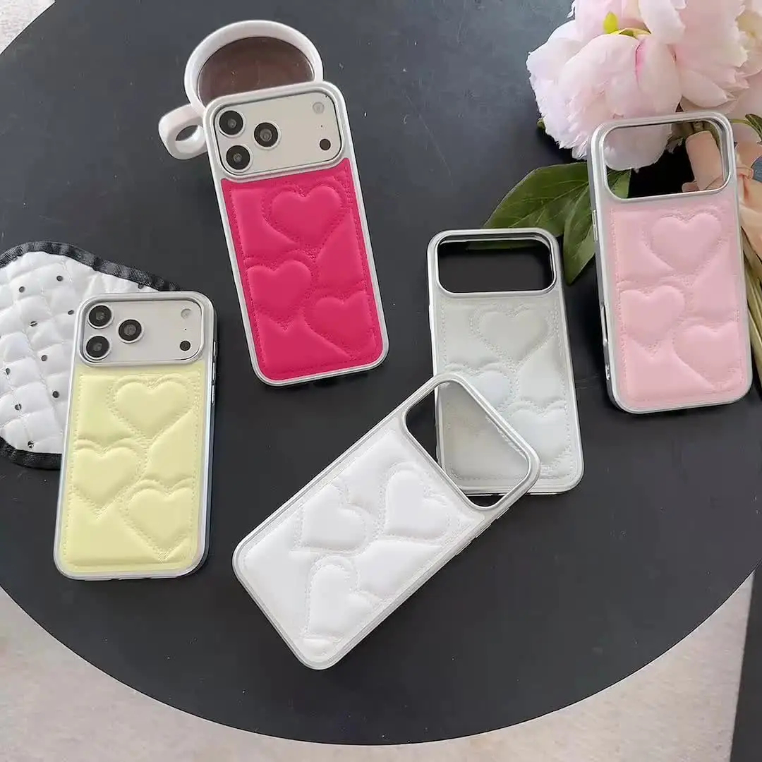 Quilted Heart Leather Phone Case For iPhone 18   17 16 15 14 Pro Max Shockproof Soft PU Leather Back Phone Cover